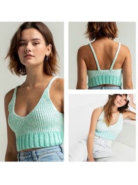FREE PEOPLE Revolve Teal Aqua Crochet Knit Crop Top Brami Size Medium
